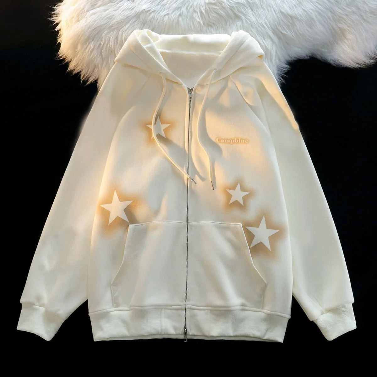 New Retro Graffiti Star Print Hooded Zipper Coat Collection Spring And Autumn Casual Fashion Trends Versatile Lazy Wind