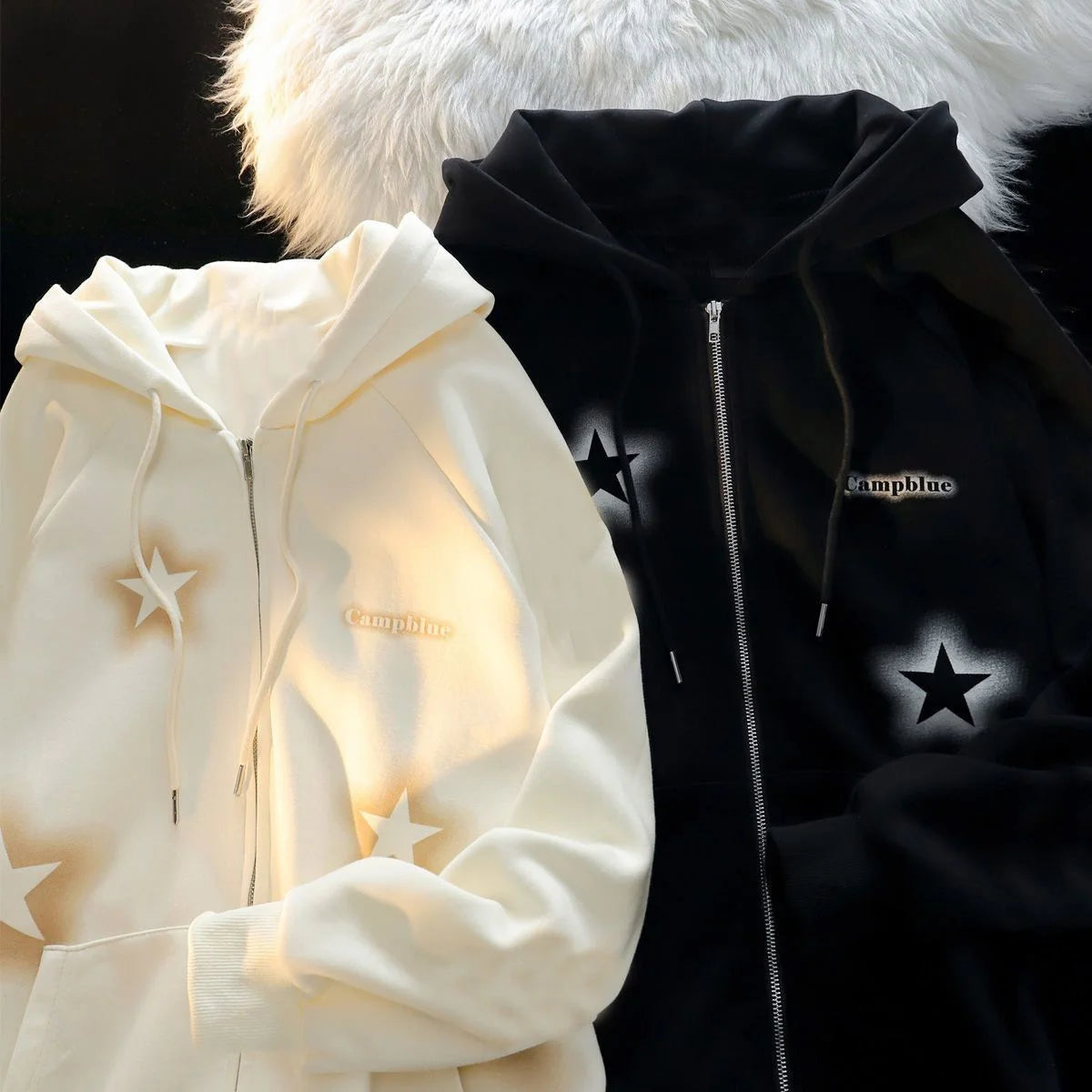 New Retro Graffiti Star Print Hooded Zipper Coat Collection Spring And Autumn Casual Fashion Trends Versatile Lazy Wind