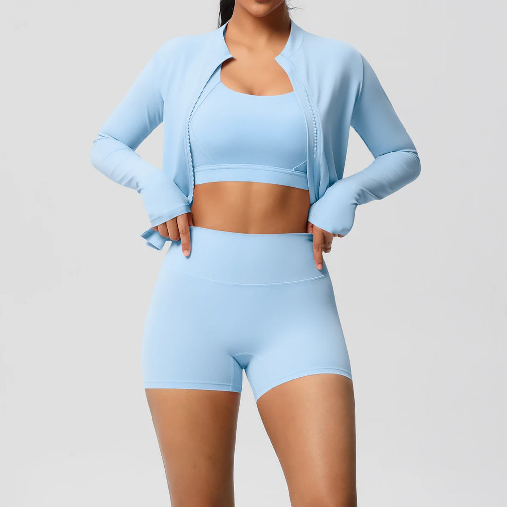 3PCS Yoga Set Nude Feeling Workout Sets Women Tracksuit Gym Push Up Fitness Running Workout Sportwear Sport Bra Leggings Suit