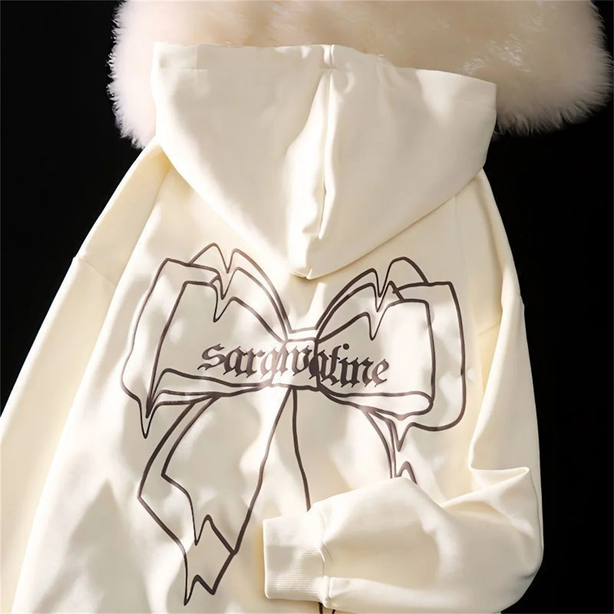 2025 Girl Zipper Bow Print Hooded Spring and Autumn Thin Collection Fashion Trends Versatile Casual Loose Trend Long Sleeves