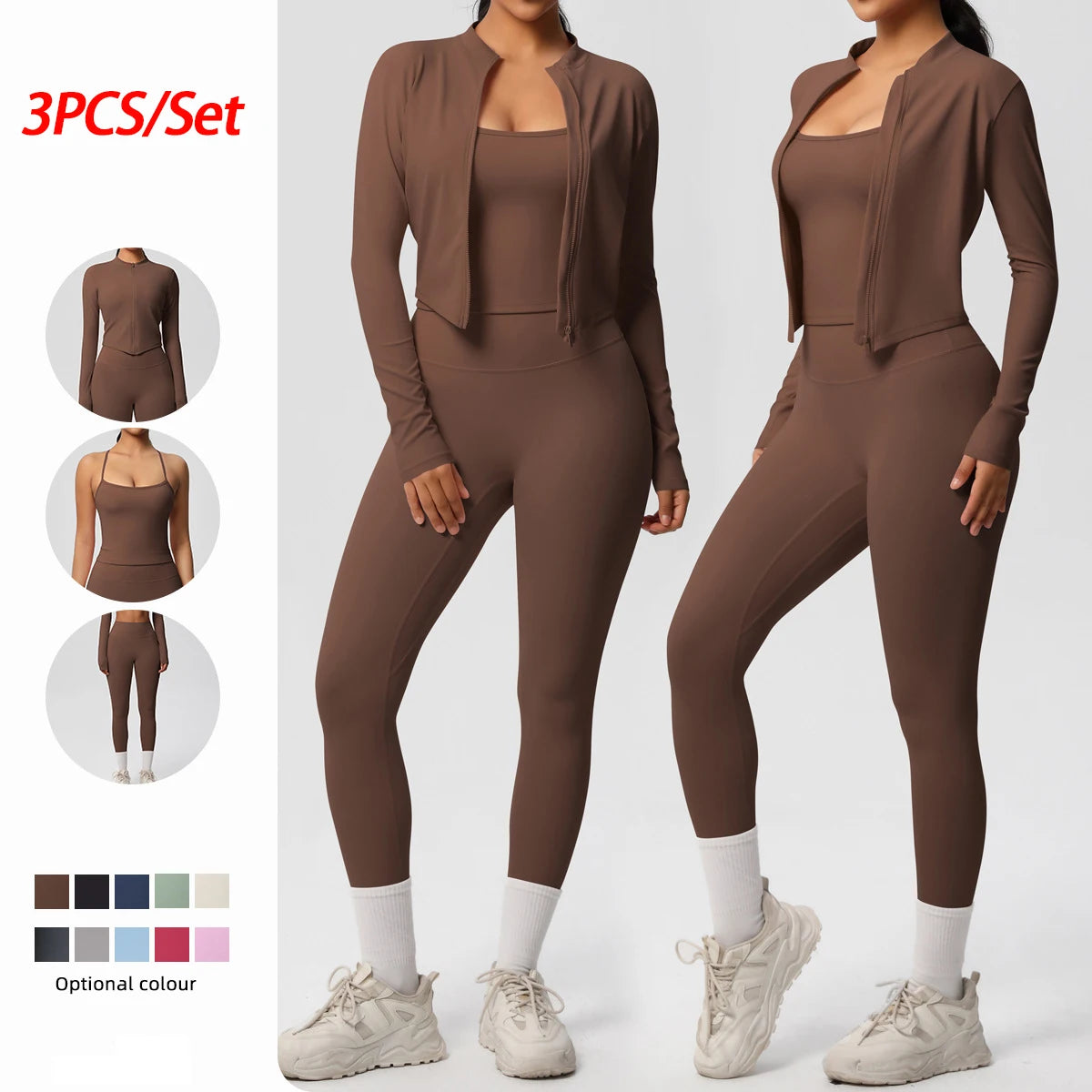3PCS Yoga Set Nude Feeling Workout Sets Women Tracksuit Gym Push Up Fitness Running Workout Sportwear Sport Bra Leggings Suit