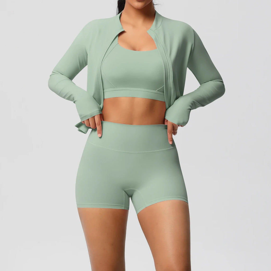 3PCS Yoga Set Nude Feeling Workout Sets Women Tracksuit Gym Push Up Fitness Running Workout Sportwear Sport Bra Leggings Suit