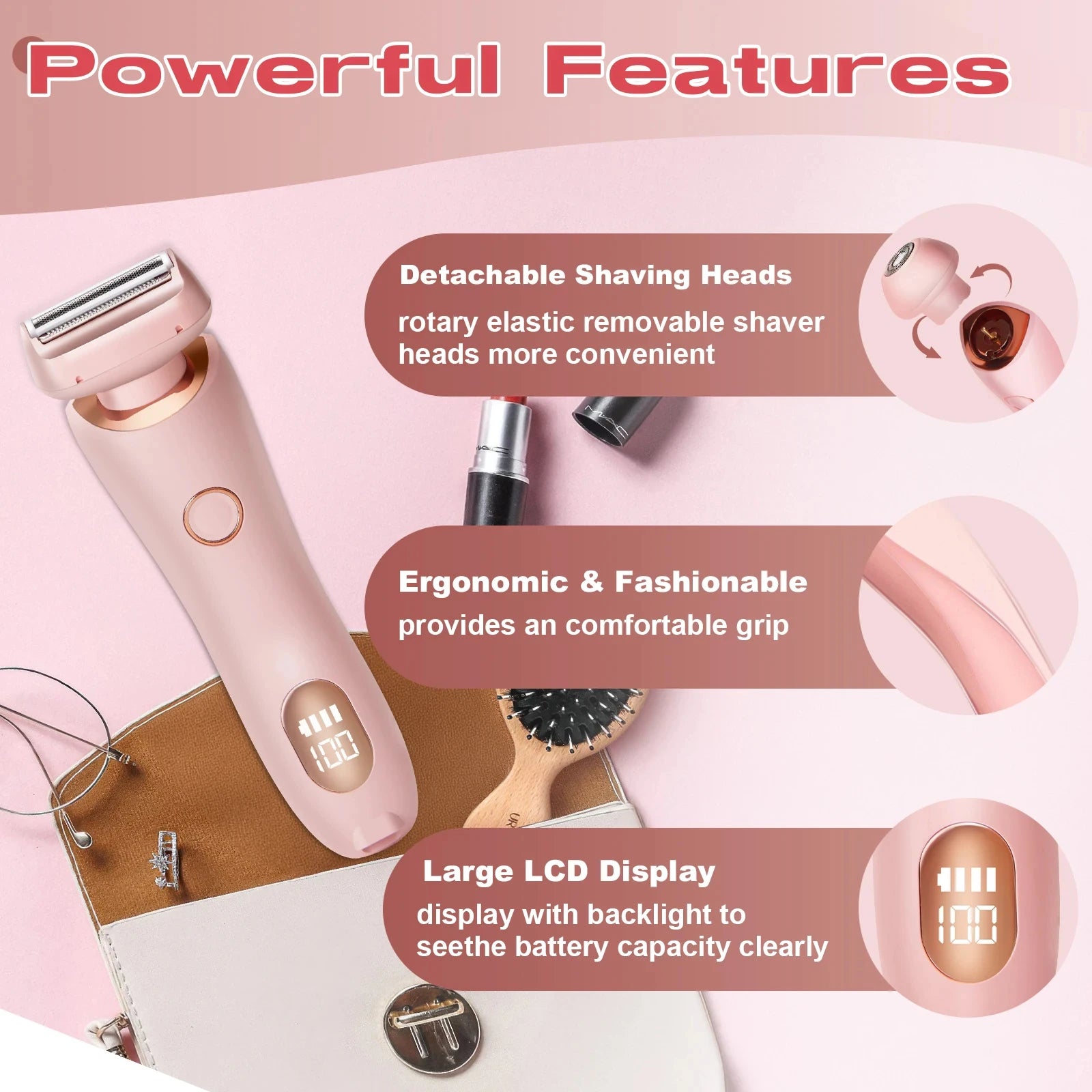 HOMEFISH Women's 2-in-1 Electric Shaver & Bikini Trimmer IPX7 Waterproof Face & Body Hair Remover for Legs Underarms