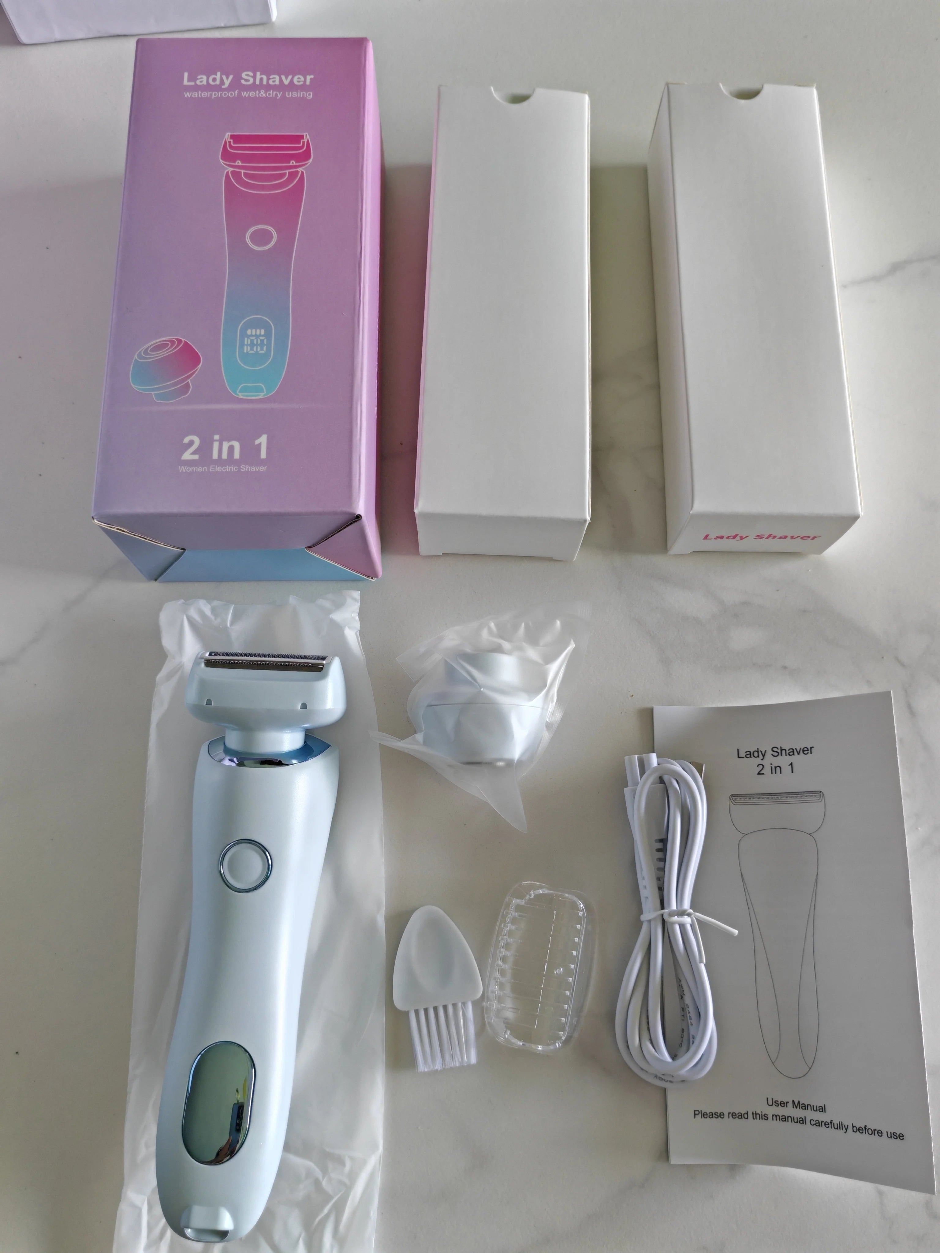HOMEFISH Women's 2-in-1 Electric Shaver & Bikini Trimmer IPX7 Waterproof Face & Body Hair Remover for Legs Underarms