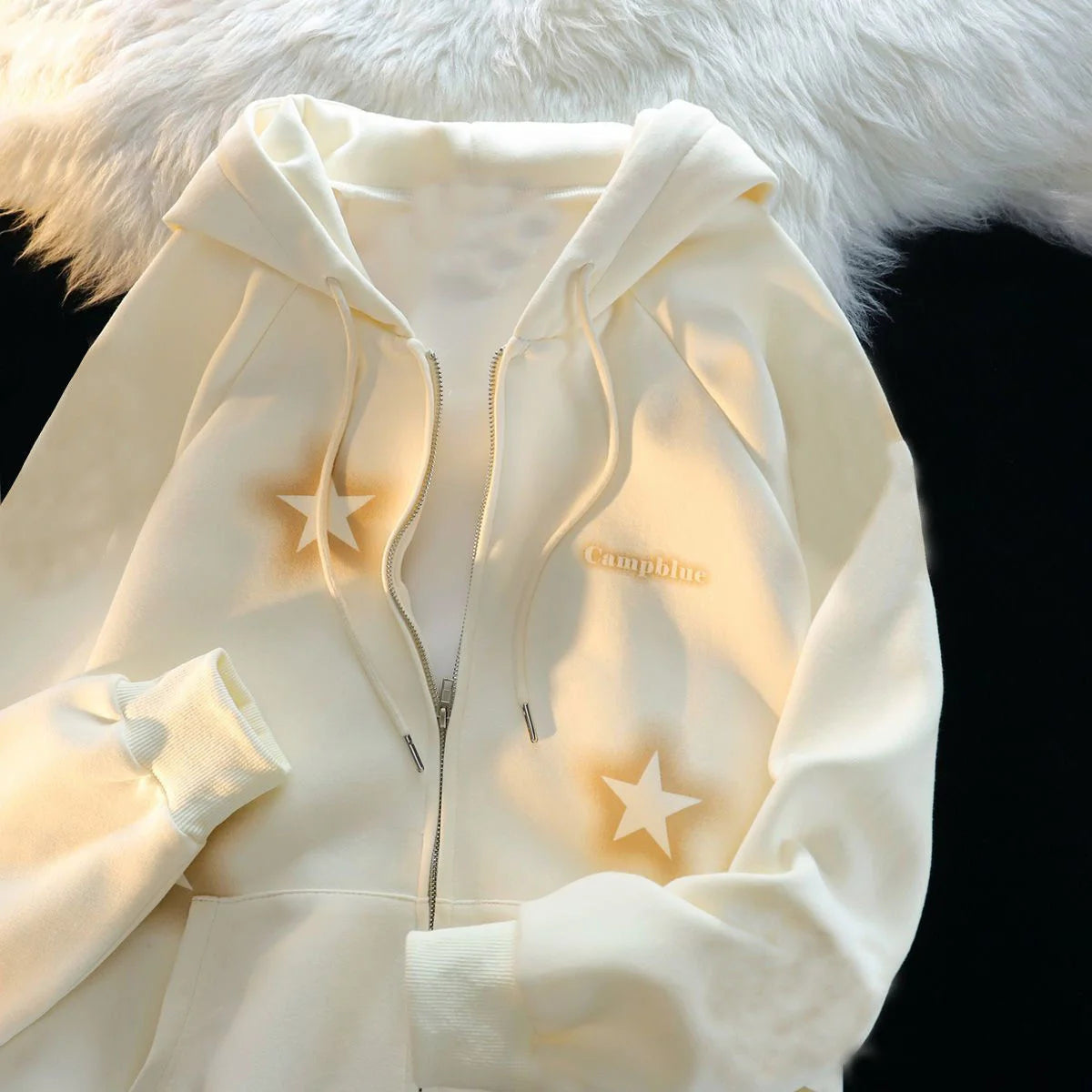 New Retro Graffiti Star Print Hooded Zipper Coat Collection Spring And Autumn Casual Fashion Trends Versatile Lazy Wind