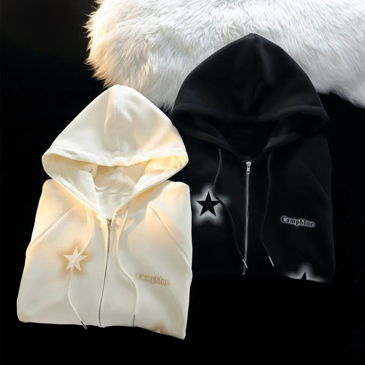 New Retro Graffiti Star Print Hooded Zipper Coat Collection Spring And Autumn Casual Fashion Trends Versatile Lazy Wind