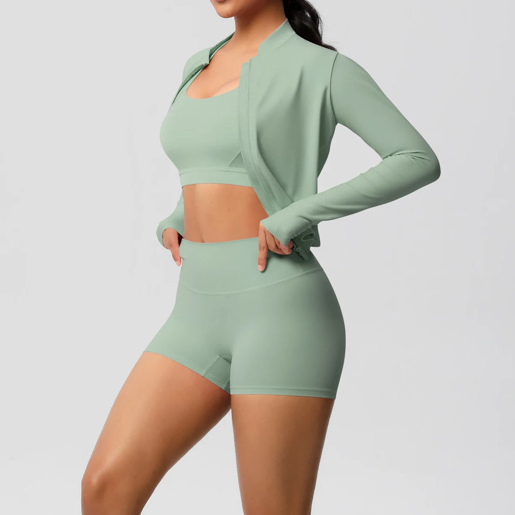 3PCS Yoga Set Nude Feeling Workout Sets Women Tracksuit Gym Push Up Fitness Running Workout Sportwear Sport Bra Leggings Suit