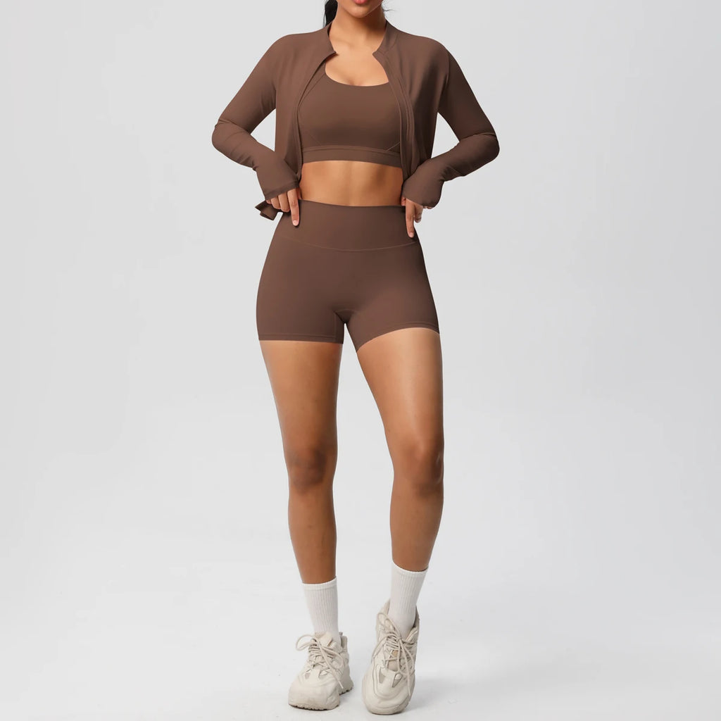 3PCS Yoga Set Nude Feeling Workout Sets Women Tracksuit Gym Push Up Fitness Running Workout Sportwear Sport Bra Leggings Suit